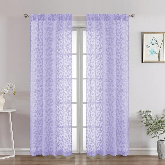 Chyhomenyc Light Purple Sheer Curtains 72 Inches Long 2 Panels Set, Light by Chyhomenyc