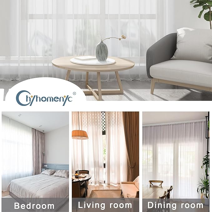 Chyhomenyc Ivory Sheer Curtains 108 Inch Long 2 Panels Set, Light Filtering - Image 3