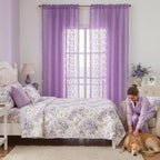 WAZZIO Boho Lace Curtains 84 Inch 2 Panels -Sheer Panel Drape Floral Pattern & - Image 2