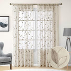 HOMEIDEAS Taupe Sheer Curtains 52 X 96 Inches Long 2 Panels Beige Embroidered by HOMEIDEAS