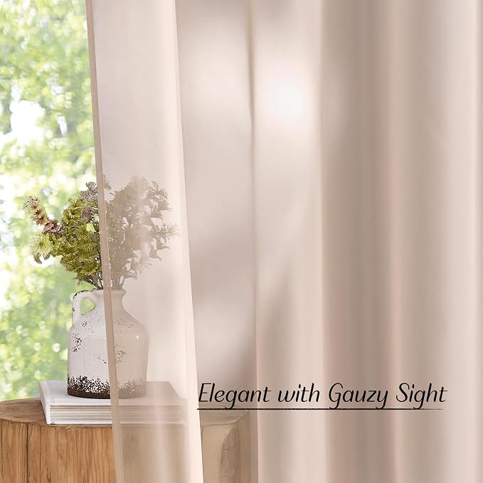 NICETOWN Taupe Sheer Curtains 72 inches Long, Grommet Light Filtering Window - Image 5