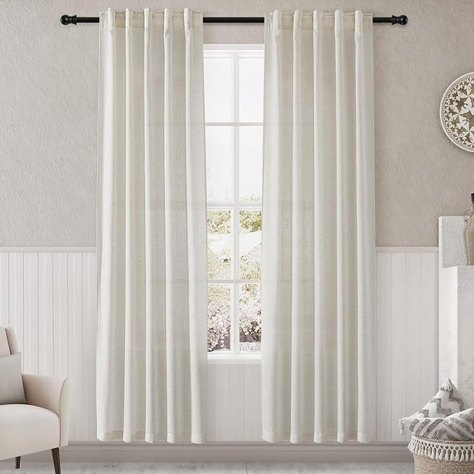 Nanspring Cream Linen Curtains 84 inch Length 2 Panels forBedroom Living Room by Nanspring