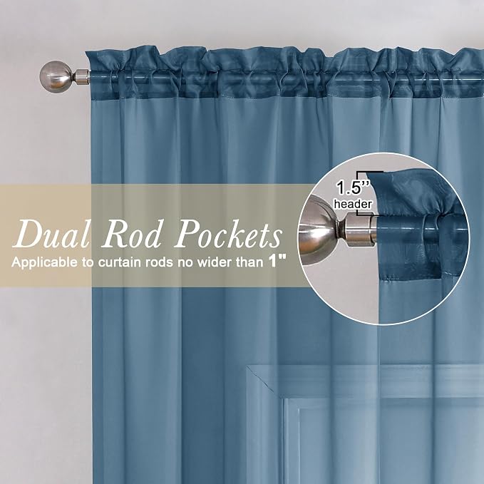 Lecloud Dusty Blue Sheer Curtains 96 Inches Long 2 Panels, Light Filtering - Image 5