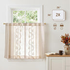 jinchan Belrose Linen Floral Kitchen Curtains 36 inch Length Embroidered - Image 5