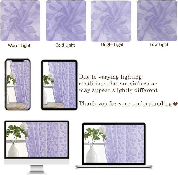Chyhomenyc Extra Long Light Purple Sheer Curtains 120 Inch Length 2 Panels Set - Image 3