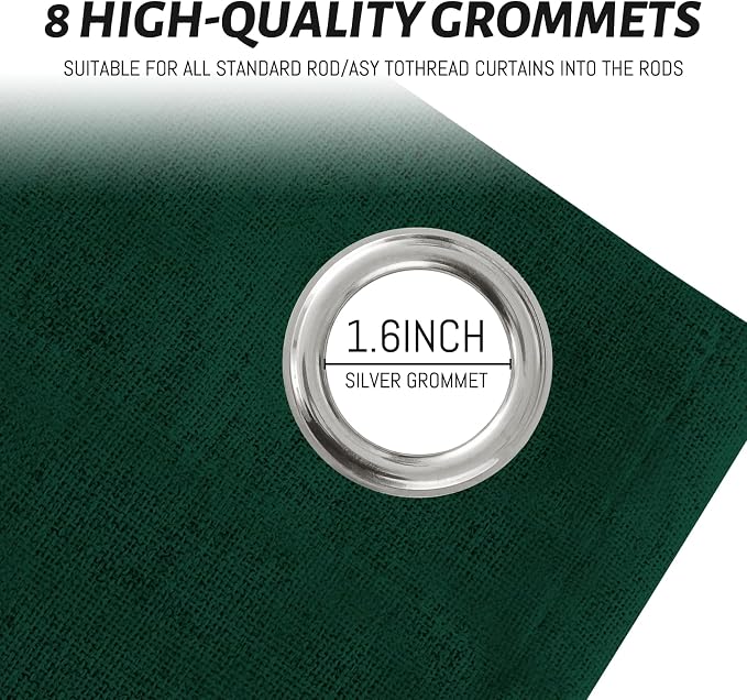 Yakamok Dark Green Linen Curtains 100% Blackout 96 Inches Long, Room Darkening - Image 4