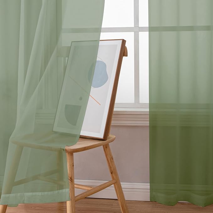OWENIE Sheer Curtains, Sage Green Sheer Curtains 78 inch Length 2 Panels Set - Image 3
