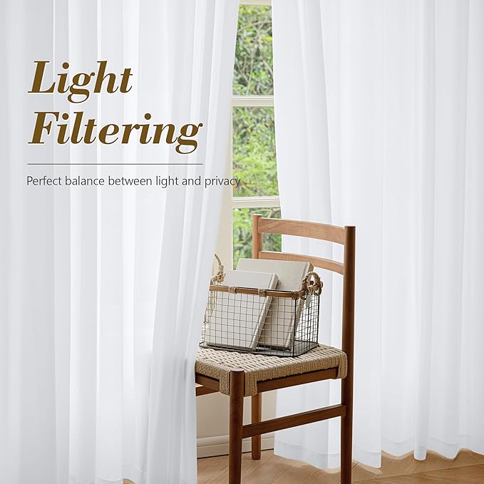 FMFUNCTEX Sheer Non-See-Through White Curtains - Image 4
