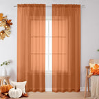 OVZME Sheer Orange Curtains 84 inch Length 2 Panels Set, Airy Soft-Touching Rod by OVZME