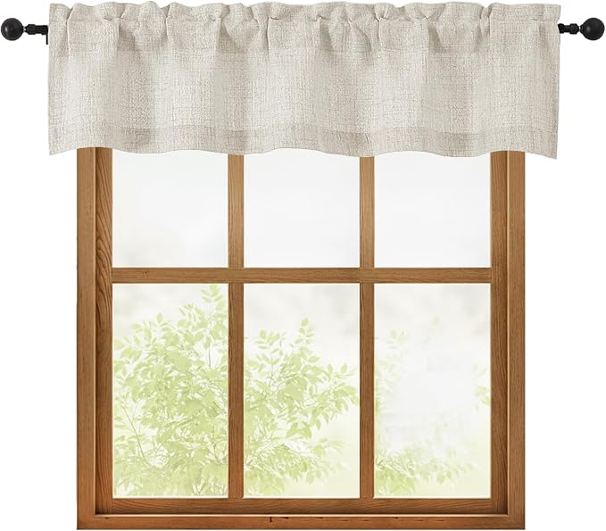 OWENIE Natural Valances for Windows 1 Pcs, Light Filtering Textured Farmhouse by OWENIE