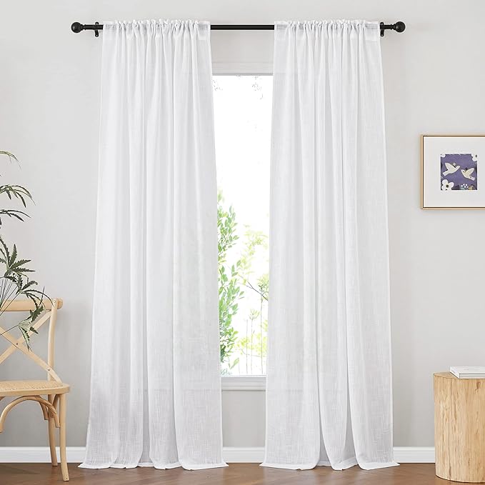 NICETOWN White Semi Sheer Extra Long Curtains 144 inch Long, Rod Pocket & Back - Image 3