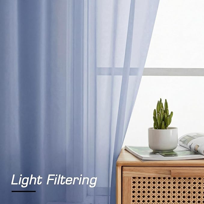 Simplebrand Denim Sheer Curtains 84 Inches Long, Light Filtering Rod Pocket - Image 2