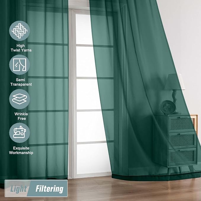 Green Sheer Curtains for Window 72 inches Long 2 Panels, Soft Airy Light - Image 5