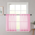 Pink Kitchen Curtains 30 Inch Length Tier 2 PCS, Solid Soft Airy Half Curtains by WelvetBLK