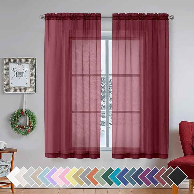 Aiyufeng Sheer Curtains Burgundy Red by Aiyufeng