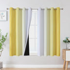 Estelar Textiler Yellow and Greyish White Blackout Curtains 45 Inch Length by ESTELARTEXTILER