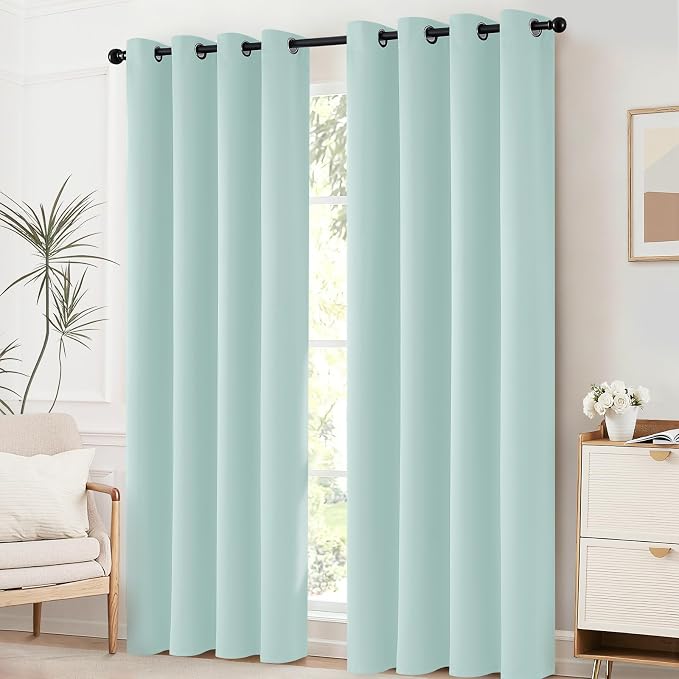 Yakamok Aqua Curtains 63 Inch Length Blackout Room Darkening Thermal Insulated - Image 2