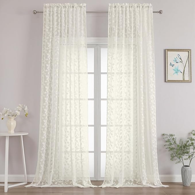 Chyhomenyc Extra Long Ivory Sheer Curtains 120 Inch Length 2 Panels Set by Chyhomenyc