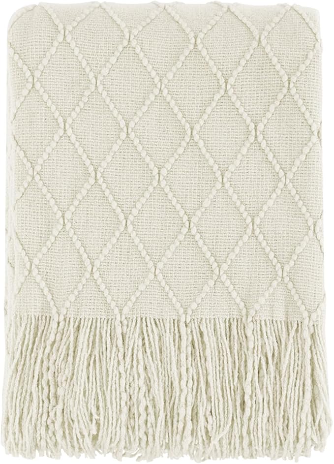 BOURINA Beige Throw Blanket 50x60 Inches Throw Textured Solid Soft Sofa Couch by BOURINA