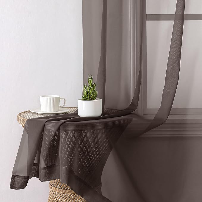 Aiyufeng Chocolate Sheer Curtains 63 Inches Long 2 Panels, Solid Voile Top Dual - Image 4