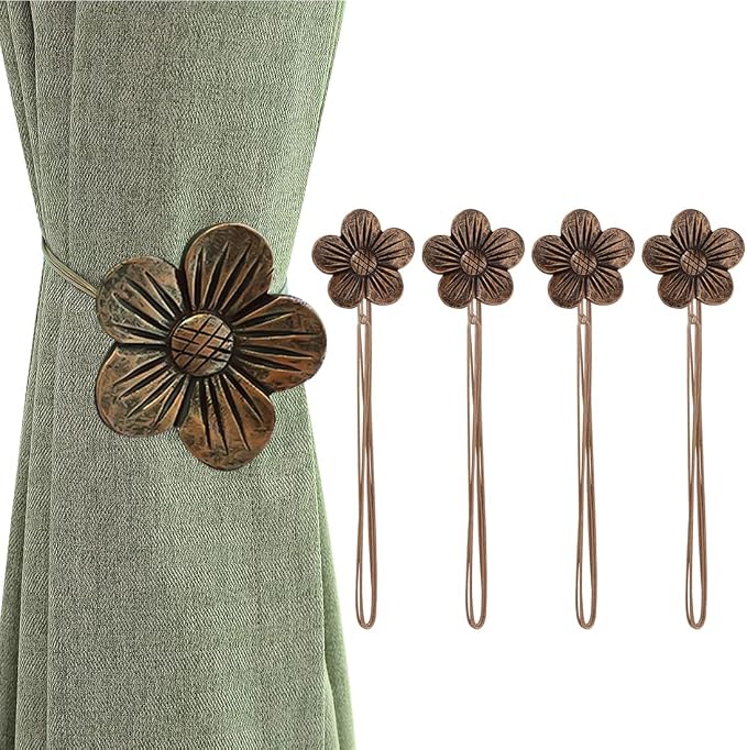 Lewondr Curtain tie Magnetic, 4 Pieces Vintage Resin Flower Curtain Drapery by Lewondr