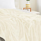 KMUSET Cream Fleece Blanket Twin Size - Image 2