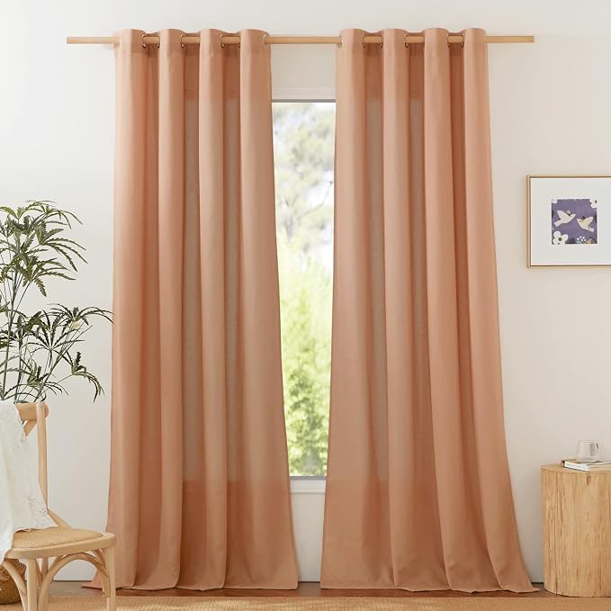 NICETOWN Linen Flax Semi Sheer Curtains 94" Length, Grommet Window Treatments by NICETOWN