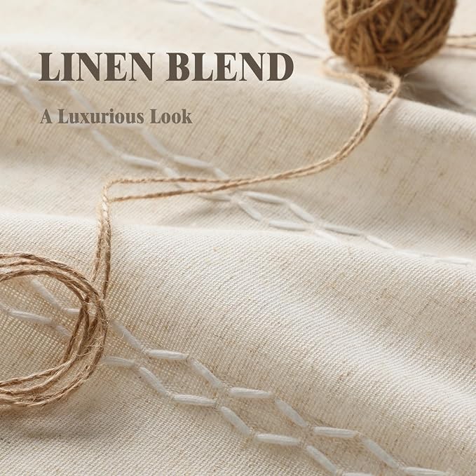 Boho Light Filtering Curtains 63 Inches Long Beige Linen Blend 2 Panels - Image 3