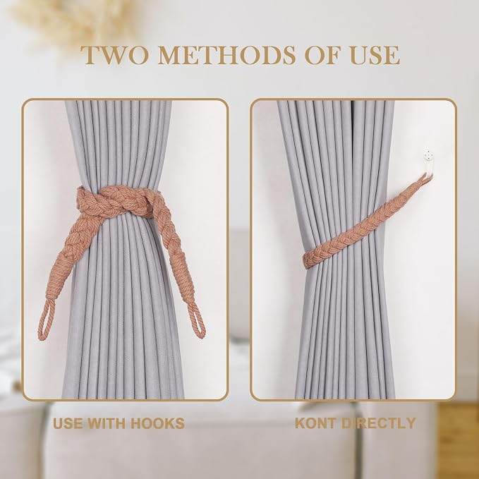 NICEEC 4 Pack Natural Cotton Rope Curtain Tiebacks Elegant Boho Style - Image 4