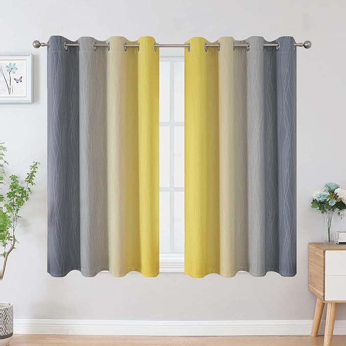 Ombre Gray and Yellow Blackout Curtains 45 Inch Length 2 panels, Full Room - Image 2