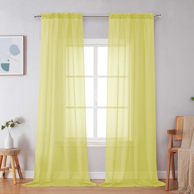 Simplebrand Lemon Sheer Curtains 96 Inches Long, Light Filtering Rod Pocket by Simplebrand