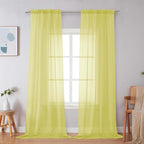 Simplebrand Lemon Sheer Curtains 96 Inches Long, Light Filtering Rod Pocket by Simplebrand