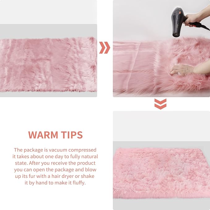 Ciicool Faux Sheepskin Rug Soft Faux Fur Rugs Pink Fluffy Rugs Chair Couch - Image 7