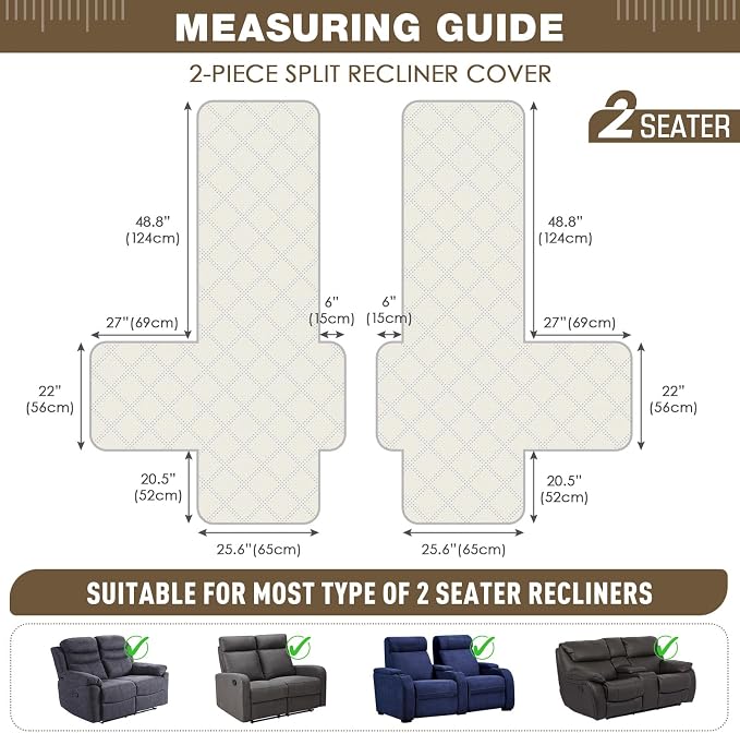 TAOCOCO 100% Waterproof Loveseat Recliner Covers 2 Seater, Split Loveseat Covers - Image 2