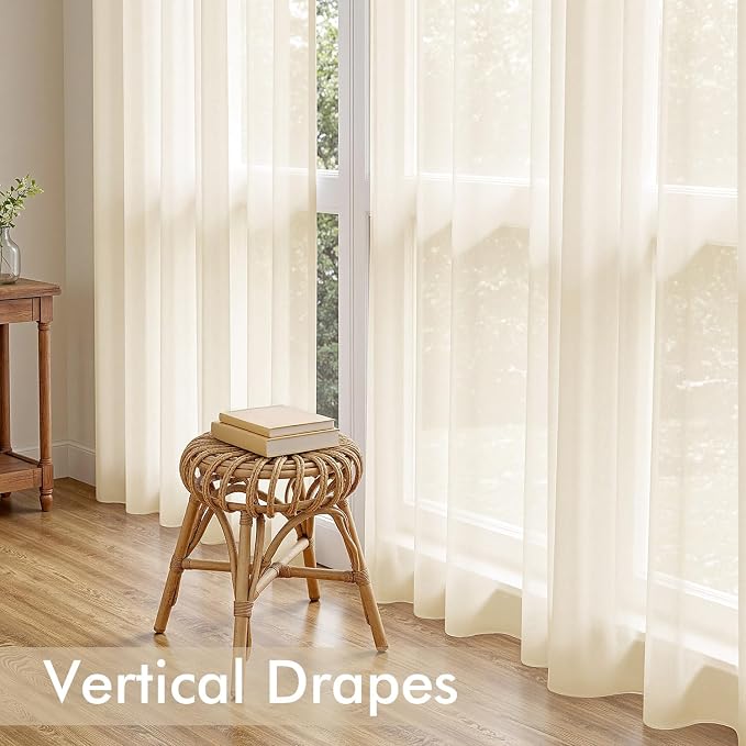 MIULEE Butter Cream Sheer Curtains 96 Inches Long, 4 Panels Set, Rod Pocket - Image 6