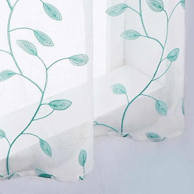 MRTREES Sheer Christmas Curtain Valance, Leaves Embroidered Small Valances - Image 5