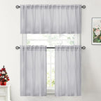 HOMEIDEAS Non-See-Through Light Grey Privacy Sheer Kitchen Curtains, 30 X 24 - Image 2