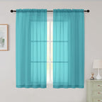 Sheer Turquoise Curtains for Bedroom Living Room 54 Inch Length 2 Panels Set by WelvetBLK