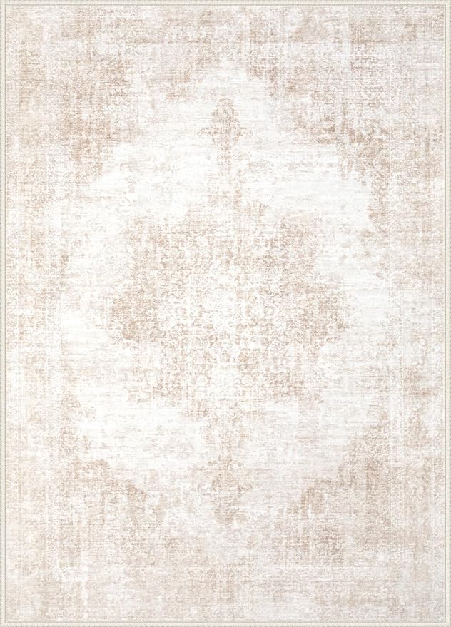 Area Rug 5x7 Vintage Rugs: Washable Living Room Rug Retro Medallion Distressed - Image 9