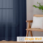 Gwine Navy Blue Sheer Curtains 96 Inches Long 2 Panels, Elegant Window - Image 6