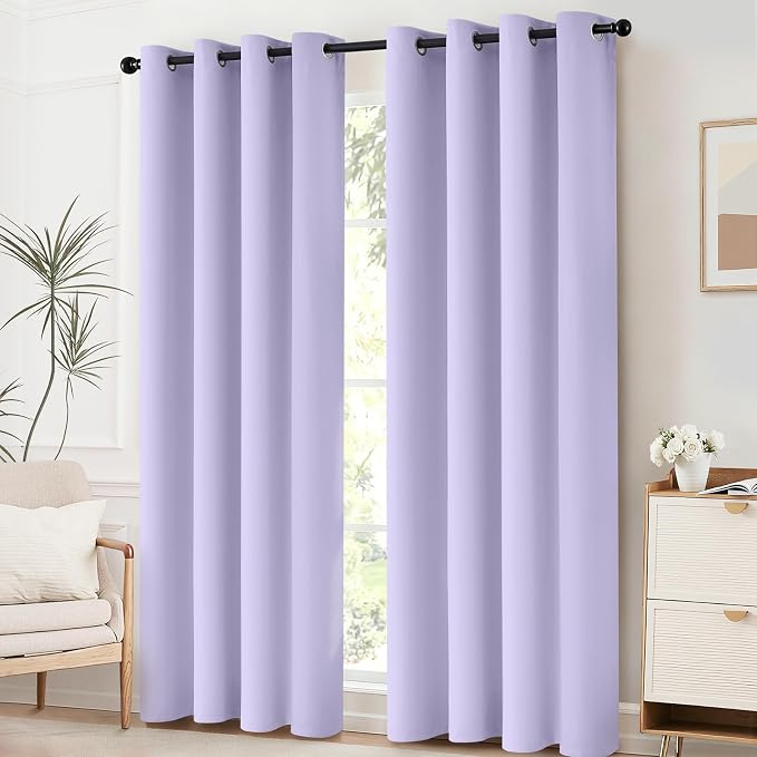 Yakamok Lilac Curtains 63 Inch Length Room Darkening Grommet Light Purple - Image 2