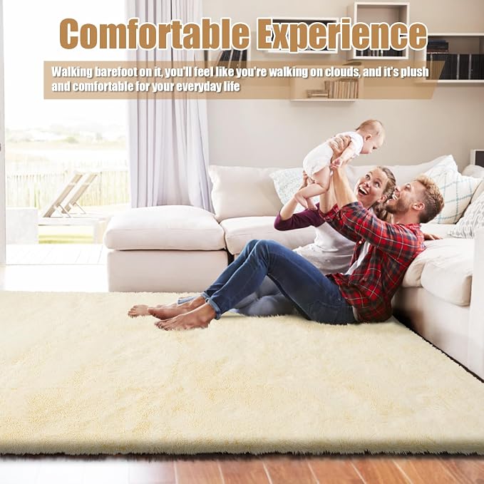 8x10 Fluffy Area Rugs for Living Room, Shag Area Rug for Bedroom, Ivory Soft - Image 7