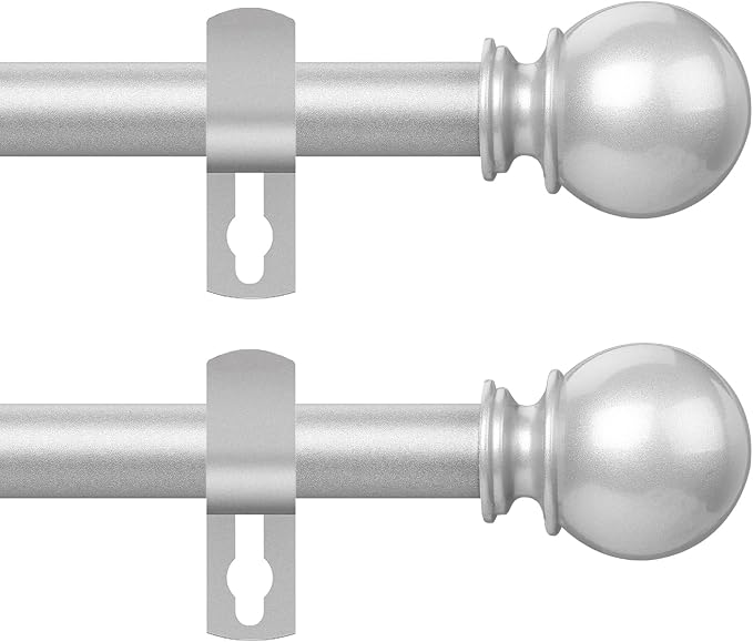 Silver Curtain Rod for Windows 48 to 84 or 88 Inch, 2 Pack 5/8 Inch Diameter by Poskena