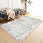 Latepis White with Grey Tips Sheepskin Rugs 4x6, Faux Fur Rug - Image 2