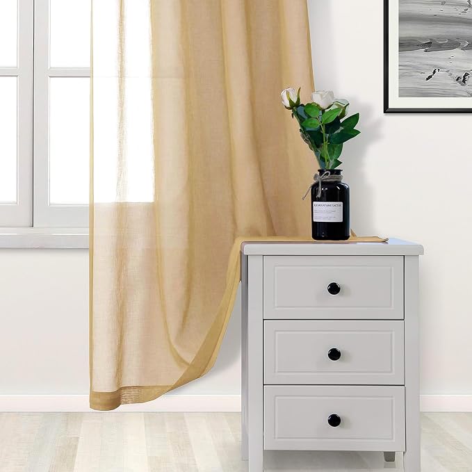 DWCN Taupe Sheer Curtains Semi Transparent Voile Rod Pocket Curtains - Image 4