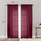 Burgundy Sheer Curtain for Bedroom Living Room 72 Inches Long 2 Panels Set - Image 2