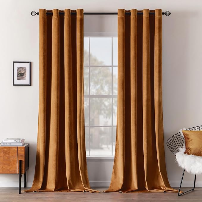 MIULEE Velvet Curtains Gold Brown Elegant Long Grommet Curtains Black Out by MIULEE
