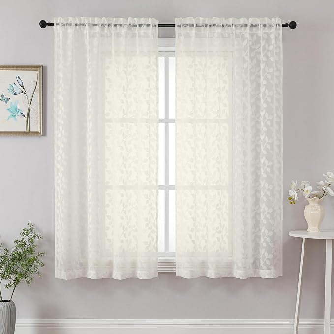 Chyhomenyc Ivory Sheer Curtains 63 Inch Length 2 Panels Set, Light Filtering by Chyhomenyc