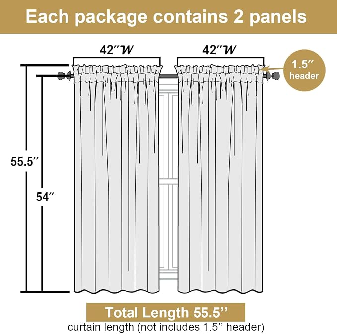 Lecloud Leia Ivory Sheer Curtains 54 Inch Length 2 Panels, Voile Light - Image 3