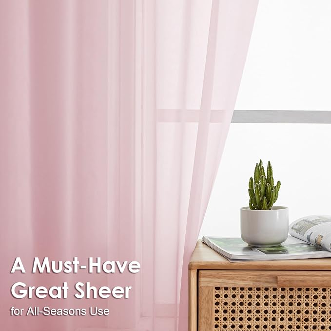 OVZME Blush Pink Sheer Curtains 36 inch Length 2 Panels Set, Light Filtering - Image 3